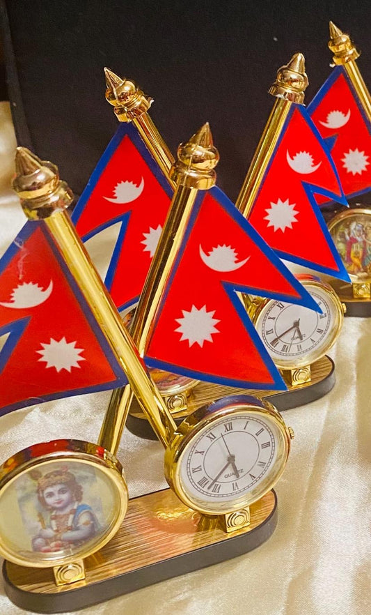 Nepal Flag with clock God photo